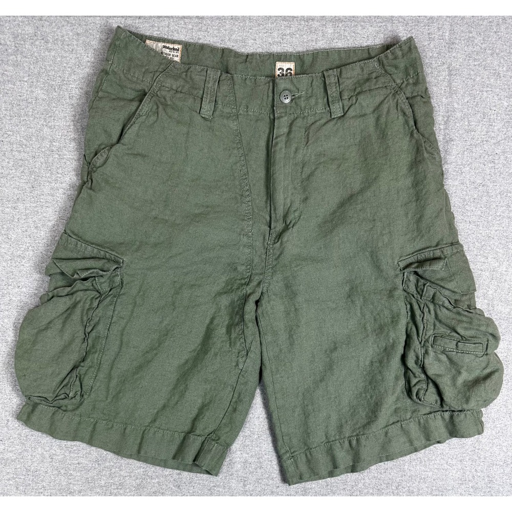 Vintage Timberland Linen Cargo Shorts Mens 36x11 Green Authentic Outdoor Gear